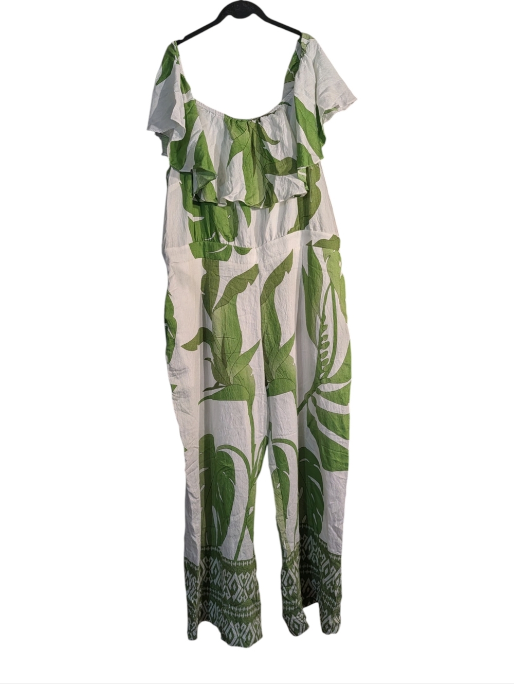 City Chic Tropical Leaf Print Jumpsuit NWT Off Shoulder Wide Leg Resort XL 22 - Picture 2 of 10